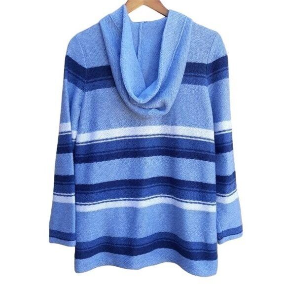 Vtg 80's Chaps Jacket Unisex Hippy Cotton Beach Blanket Toggle Striped Blue Sz S - Picture 2 of 9